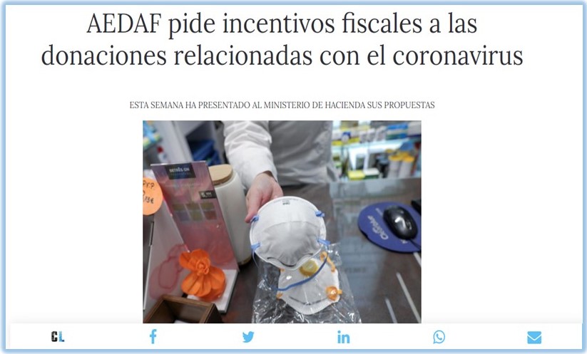 José Pedreira, junto con la AEDAF, al frente de la solicitud al Ministerio de Hacienda de la mejora fiscal de las donaciones relacionadas con el COVID-19