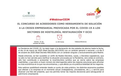 Webinar “El concurso de acreedores como herramienta de solución a la crisis empresarial provocada por el Covid-19 a los sectores de hostelería, restauración y ocio”