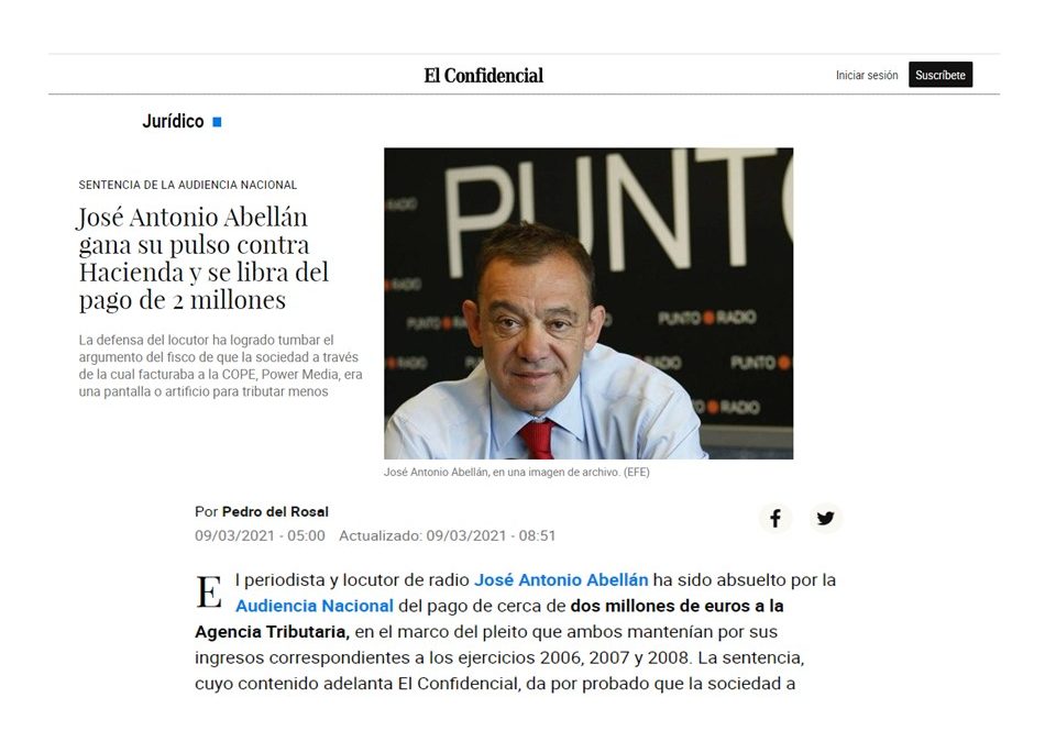 El Confidencial dedica artículo al caso ganado por Garrido sobre tributación de sociedades profesionales