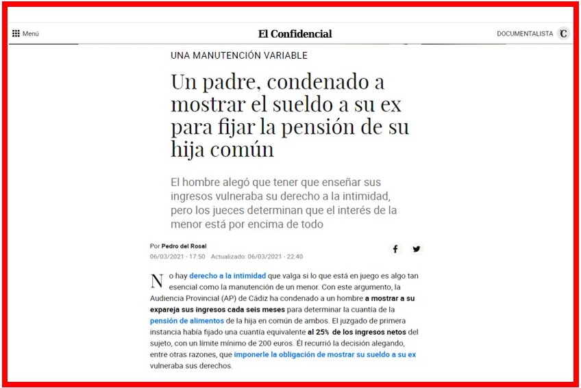 Un padre, condenado a mostrar el sueldo a su ex pareja, para fijar la pensión de su hija común