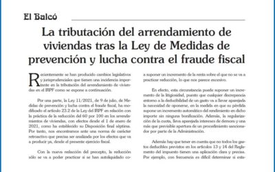 La tributación del arrendamiento de viviendas tras la Ley de Medidas de prevención y lucha contra el fraude fiscal