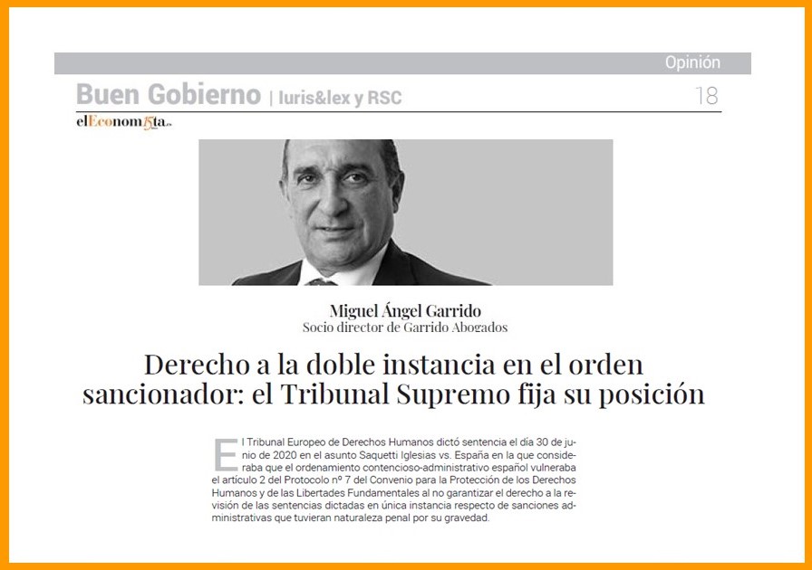 Derecho a la doble instancia en el orden sancionador: el Tribunal Supremo fija su posición