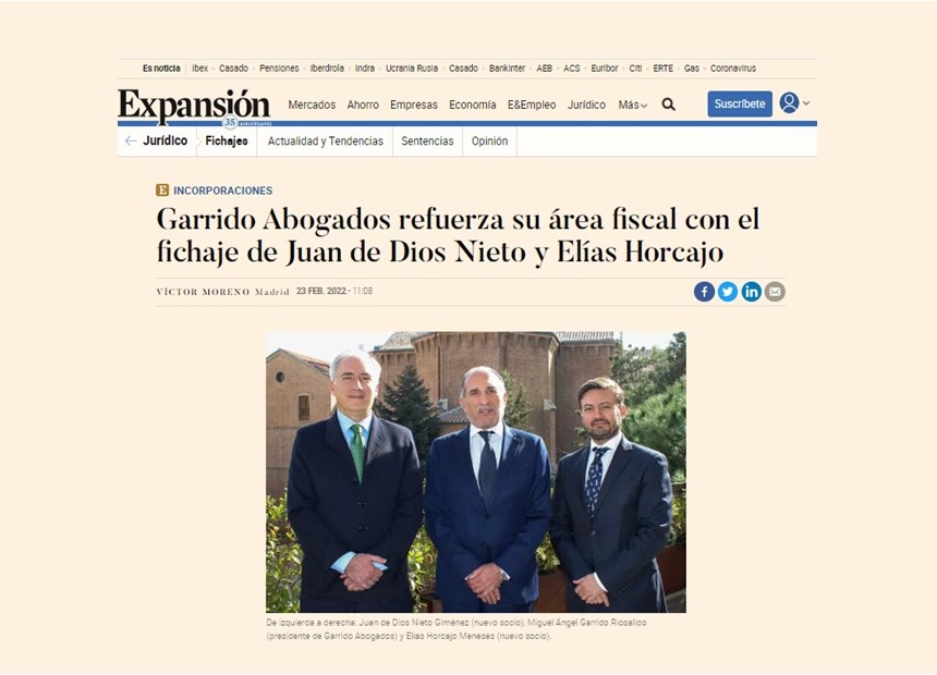 Garrido refuerza su área fiscal con el fichaje de Juan de Dios Nieto y Elías Horcajo