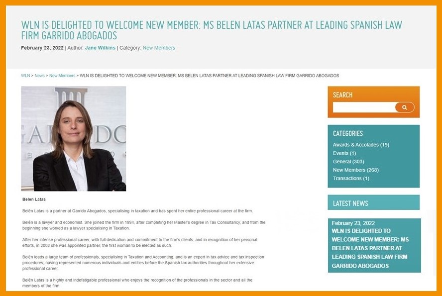 Nuestra socia Belén Latas recibe la bienvenida tras su incorporación a WLN