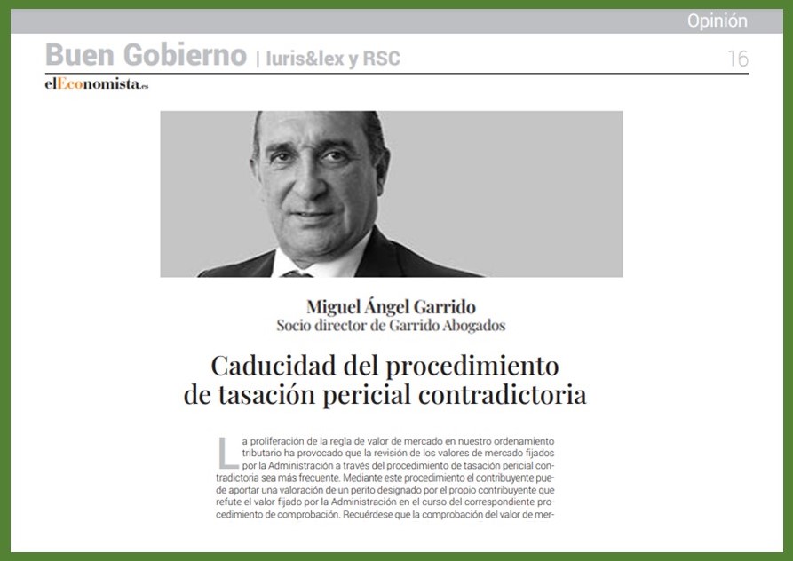 Caducidad del procedimiento de tasación pericial contradictoria