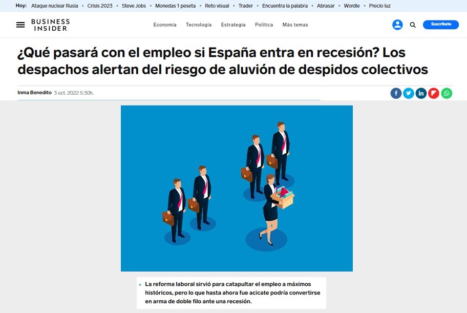 ¿Qué pasará con el empleo si España entra en recesión? Los despachos alertan del riesgo de aluvión de despidos colectivos