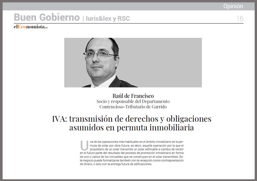 IVA: transmisión de derechos y obligaciones asumidos en permuta inmobiliaria