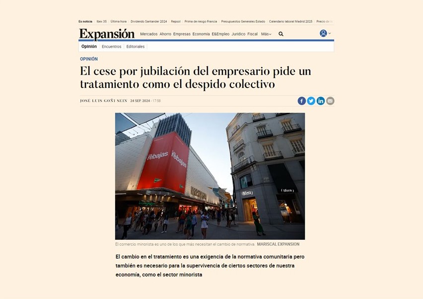 El cese por jubilación del empresario pide un tratamiento como el despido colectivo