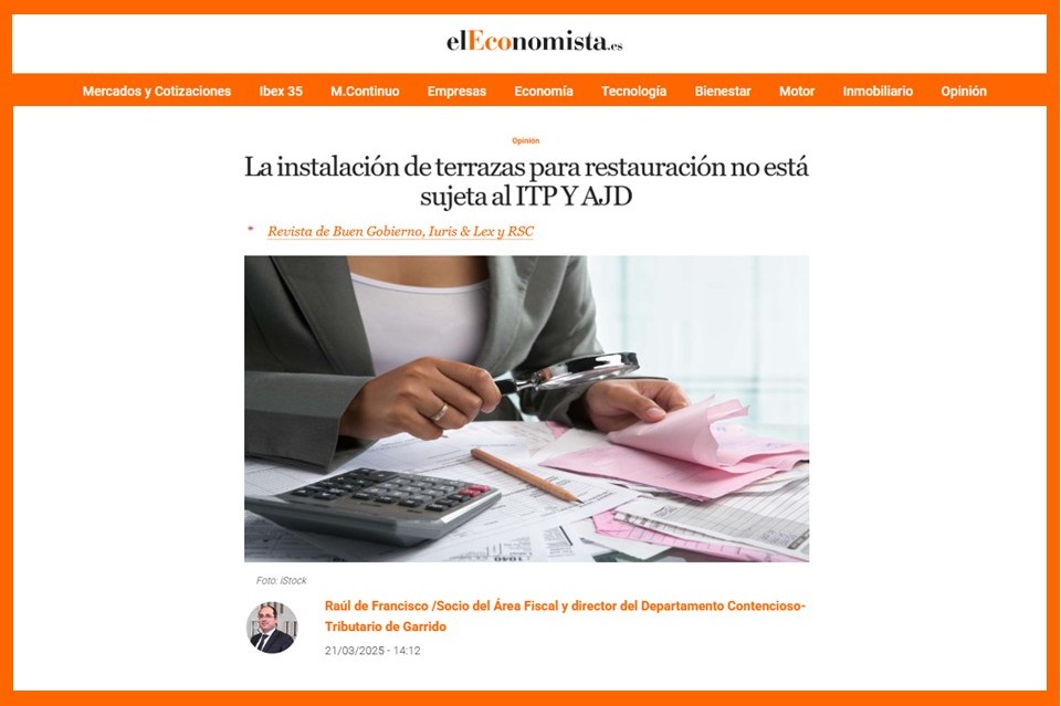 La instalación de terrazas para restauración no está sujeta al ITP Y AJD