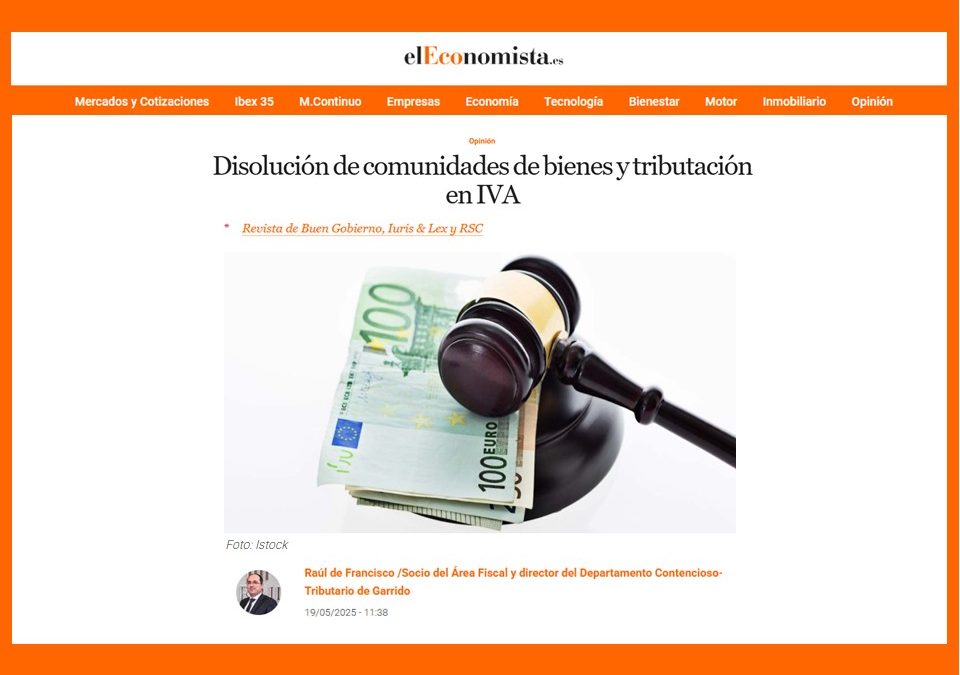 Disolución de comunidades de bienes y tributación en IVA