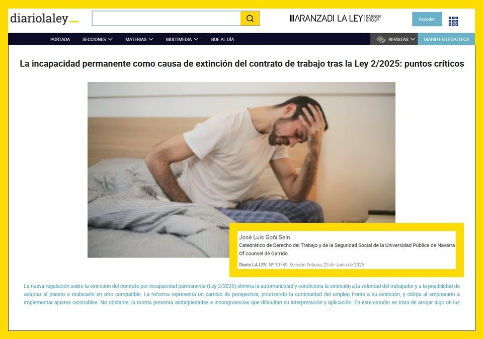 La incapacidad permanente como causa de extinción del contrato de trabajo tras la Ley 2/2025